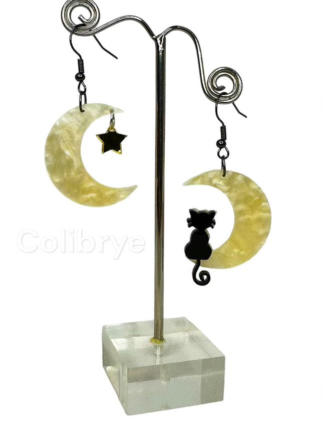 Chat au Clair de Lune boucles d'oreilles