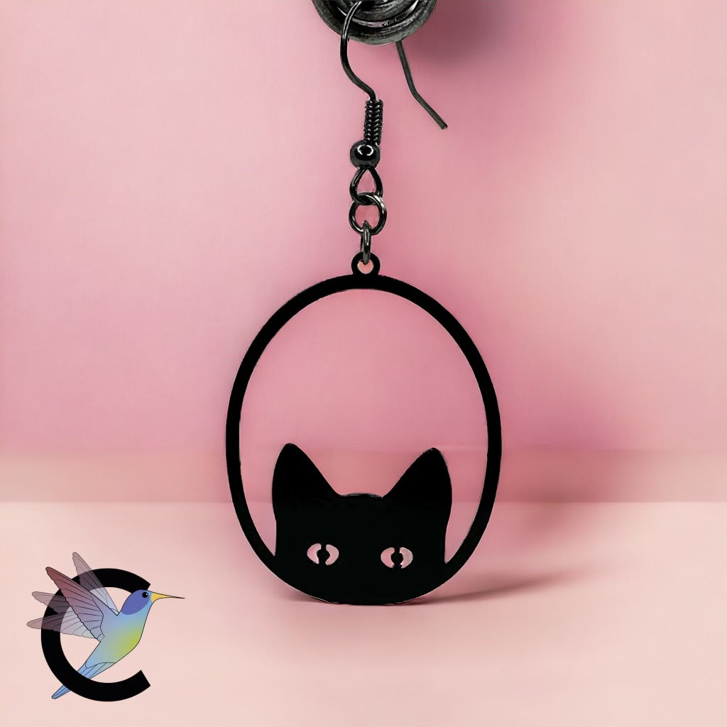🌟 Élégance Féline : Boucles d'Oreilles Tête de Chat Noir Fabriquées avec Amour 🐾