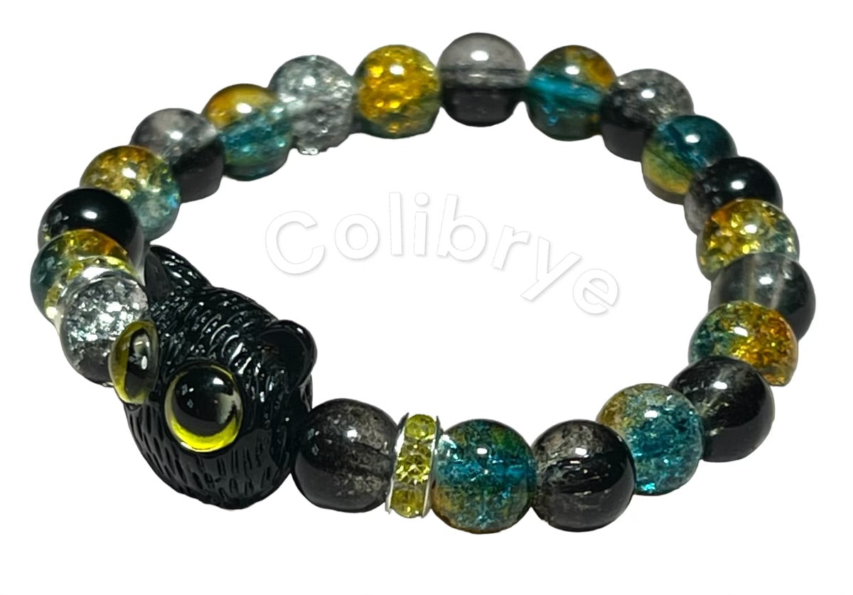 Chat aux yeux jaune bracelet femme