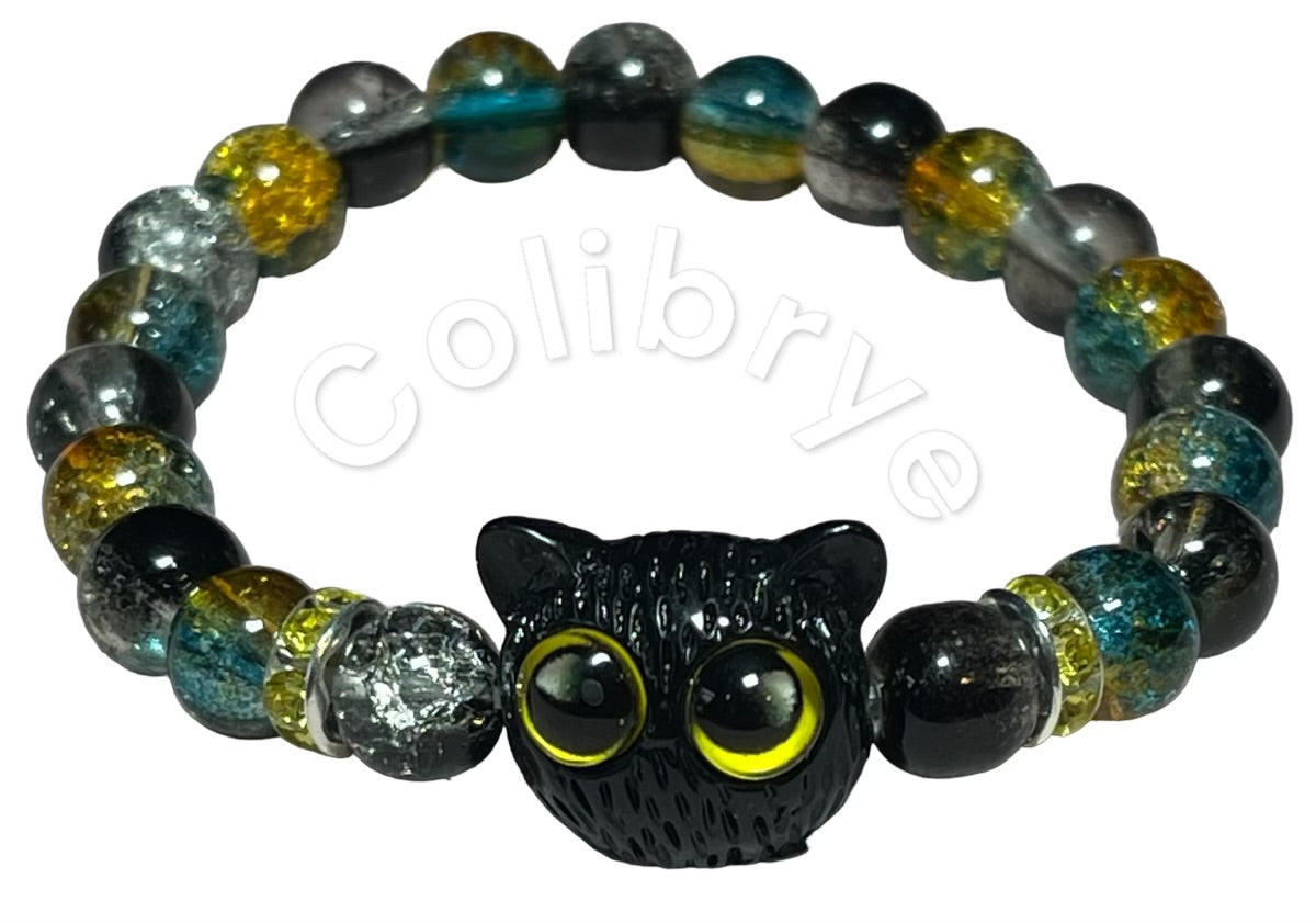 Chat aux yeux jaune bracelet femme