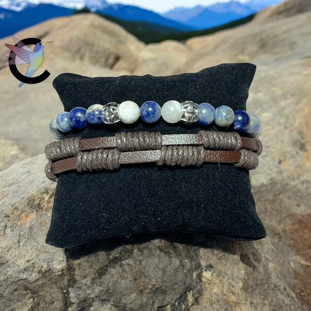 Élégance Rugged - Bracelet Homme en Jade Persan et Cuir Torsadé Marron