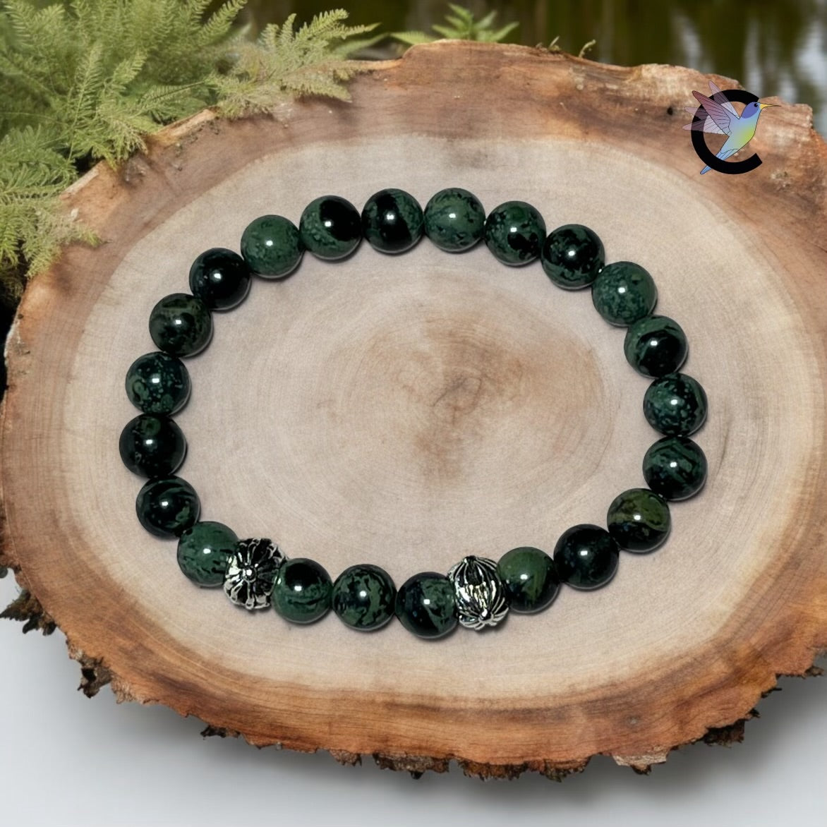 Mystic Earth - Bracelet Homme en Onyx à Rayures et Cuir Marron