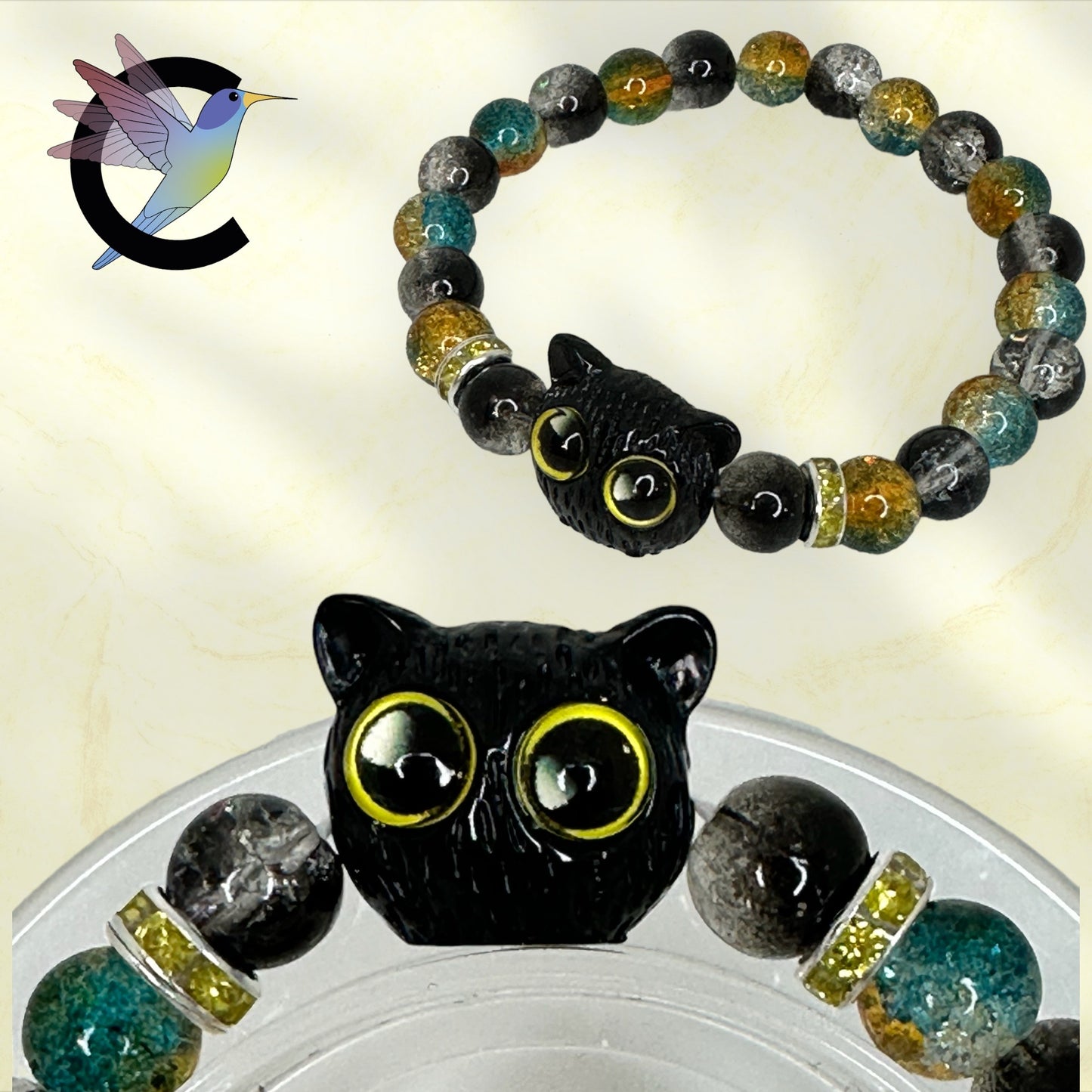 Chat aux yeux jaune bracelet femme