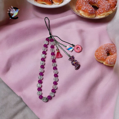 Bijoux de Téléphone Gourmandises - Perles de Verre Fuchsia