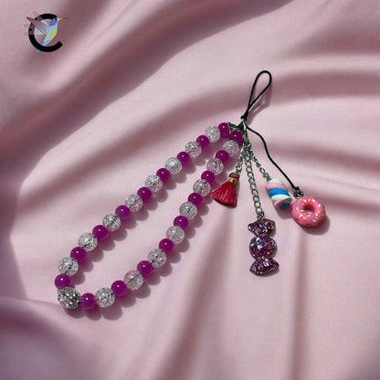 Bijoux de Téléphone Gourmandises - Perles de Verre Fuchsia