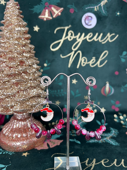 🎄✨ Élégance Festive : Boucles d'Oreilles Perles et Gouttes avec Tête de Père Noël ✨🎅🏻