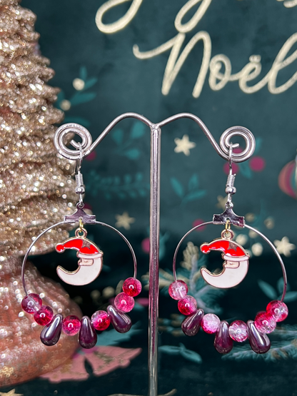 🎄✨ Élégance Festive : Boucles d'Oreilles Perles et Gouttes avec Tête de Père Noël ✨🎅🏻