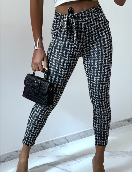 Pantalon slim noir avec motif, poches et ceinture taille XL/2XL